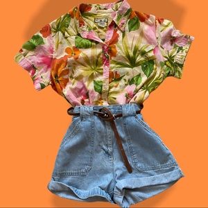 Vintage 80s/90s Floral Hawaiian Button Up Top -M/L